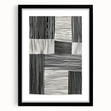Abstract minimalist wall art design framed in black, showcasing geometric shapes and muted tones, perfect for modern home decor and artistic enhancement.