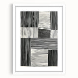 Abstract minimalist wall art framed in white matting, showcasing a modern geometric design with soft neutral tones, ideal for contemporary home decor.