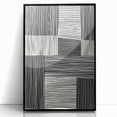 Framed abstract minimalist wall art showcasing a sleek black design, with an acrylic finish that enhances its modern aesthetic, perfect for contemporary decor.