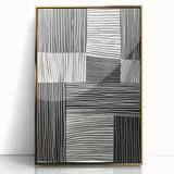 Framed abstract minimalist wall art featuring a gold-acrylic design, elegantly displayed against a neutral backdrop, perfect for modern decor enhancements.