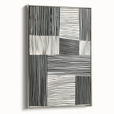 Framed abstract minimalist wall art in silver, showcasing geometric shapes and soft color gradients, perfect for modern home decor. Side view highlights the sleek frame design.