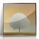 Framed acrylic artwork showcasing vibrant abstract floral designs in shades of blue, pink, and gold, elegantly displayed against a silver frame, perfect for modern decor.