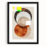 Abstract minimalist wall art framed in black, featuring geometric shapes and muted colors, designed to enhance modern interior decor. Perfect for adding a stylish touch to any room.