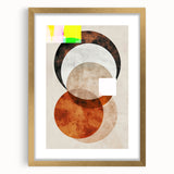 Abstract minimalist wall art framed in gold, showcasing a soft color palette with geometric shapes, perfect for modern home decor and aesthetic enhancement.