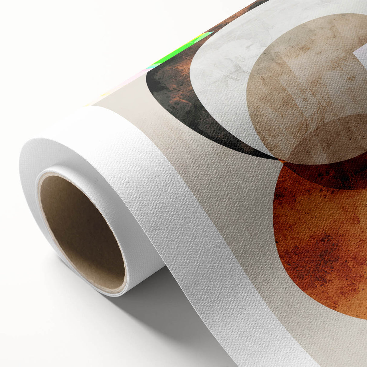 Abstract minimalist wall art on rolled canvas showcasing soft pastel colors and geometric shapes, ideal for modern home decor. Packaged in a sturdy tube for safe transport.