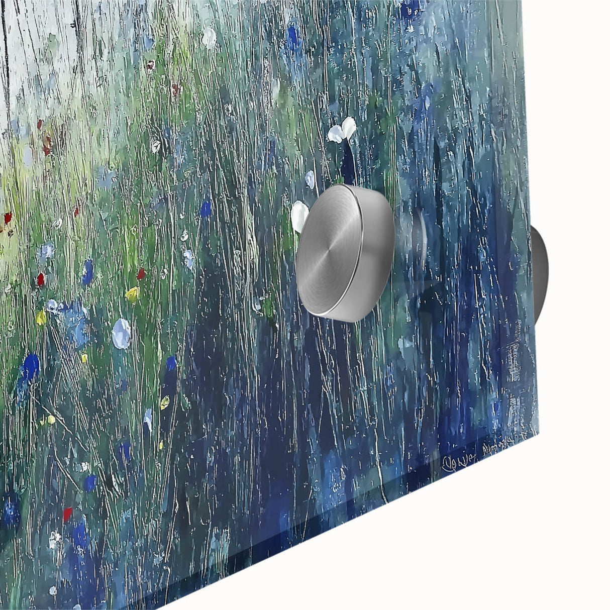 Close-up of vibrant abstract floral acrylic art on glass, showcasing intricate patterns and rich colors in a contemporary design, perfect for modern decor.