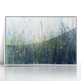 Framed acrylic artwork showcasing vibrant abstract floral designs in shades of pink, blue, and green, set against a sleek white background, perfect for modern decor.