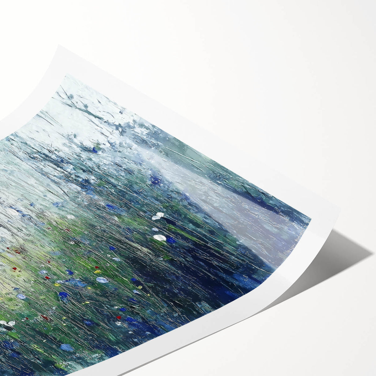 Abstract floral art print in vibrant colors, featuring intricate flower patterns and soft lines, rolled and ready for framing or display. Ideal for home decor enthusiasts.