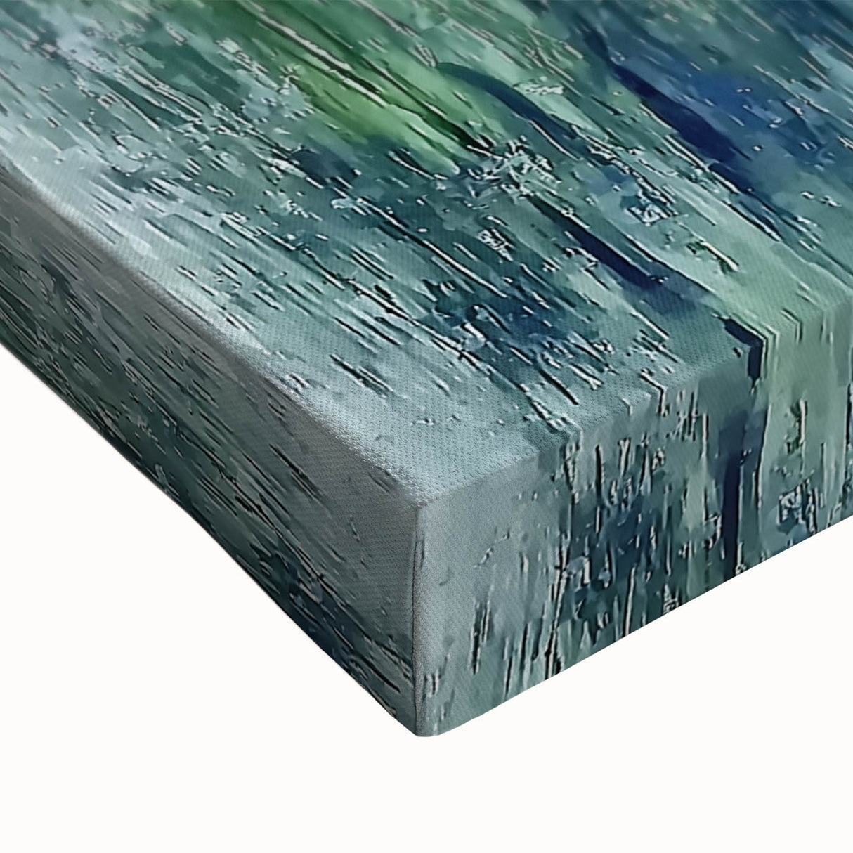 Close-up of an abstract floral stretched canvas artwork, showcasing vibrant colors and intricate details, perfect for enhancing modern home decor. Ideal for art enthusiasts seeking unique wall decor options.