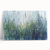 Abstract floral stretched canvas artwork leaning against a neutral wall, showcasing vibrant colors and intricate designs, perfect for home decor enhancement.