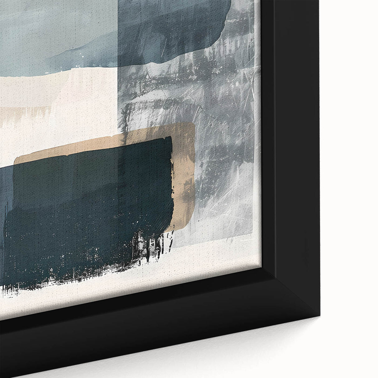 Close-up of a framed abstract minimalist wall art piece showcasing soft pastel colors and geometric shapes, perfect for modern home decor enhancement.