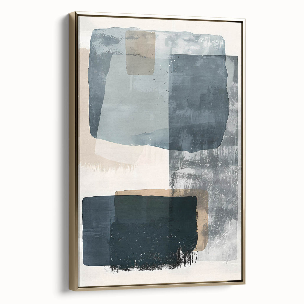 Framed abstract minimalist wall art featuring a gold color palette, displayed from the side, perfect for modern home decor and interior design enhancement.