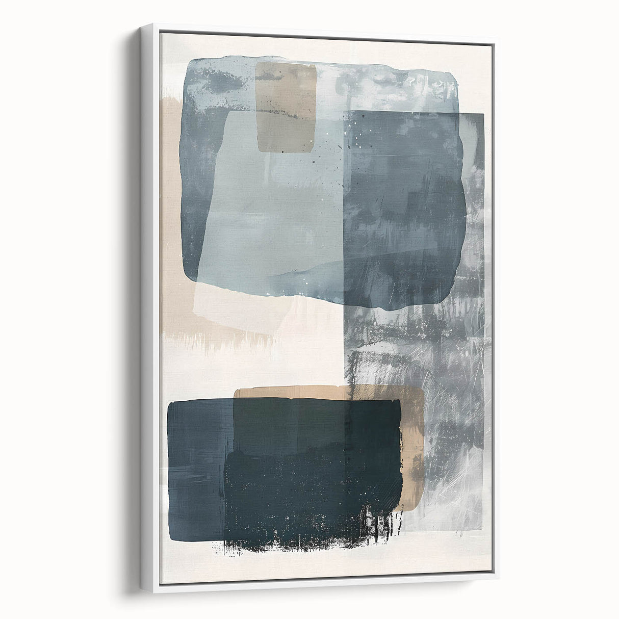Framed abstract minimalist wall art with a sleek white design, showcased from a side view, perfect for modern home décor and interior styling.