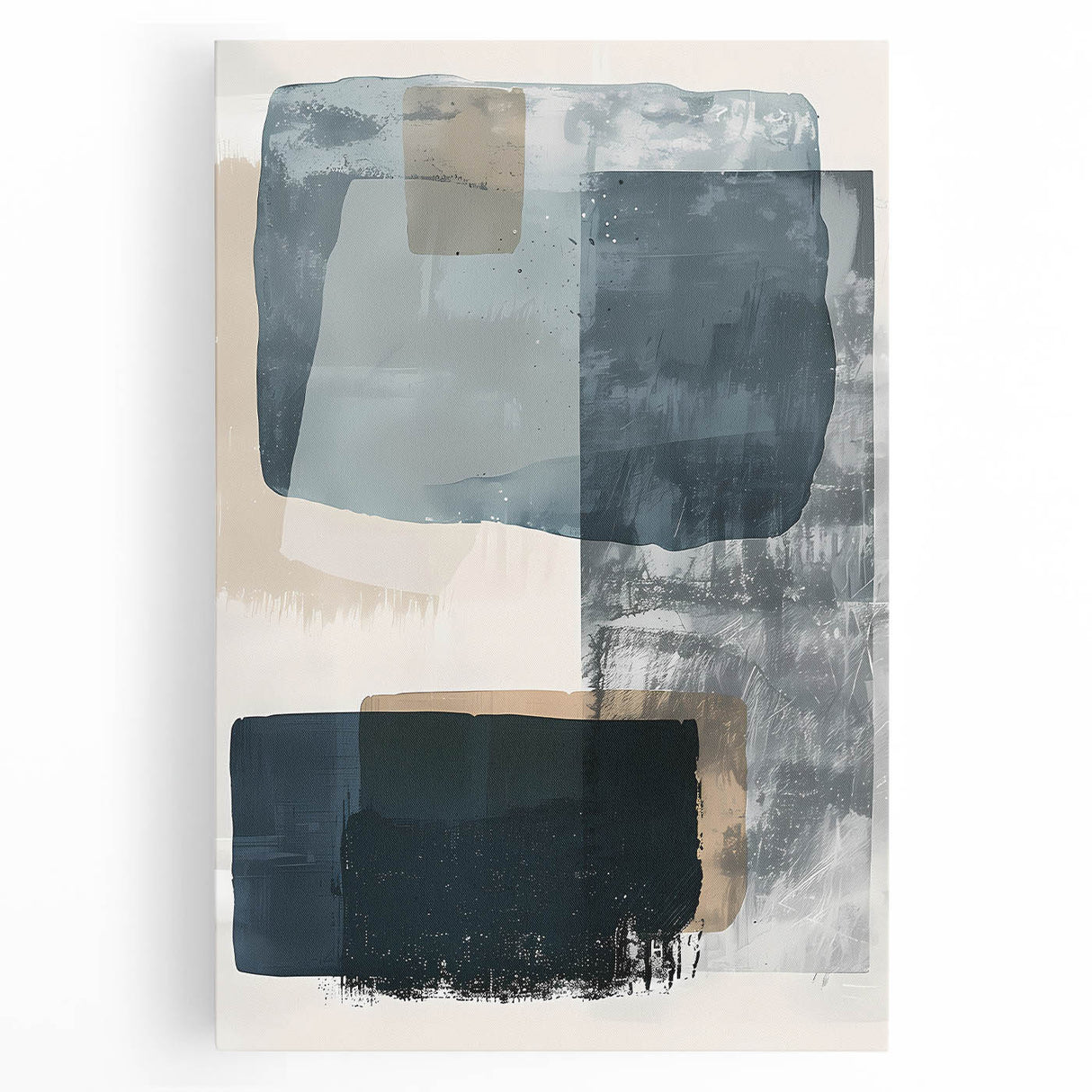 Abstract minimalist wall art on stretched canvas showcases soft pastel colors and geometric shapes, perfect for modern home decor or office spaces.