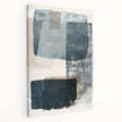 Abstract minimalist wall art canvas featuring soft pastel colors and geometric shapes, displayed in a side view to showcase its depth and texture, perfect for modern home decor.