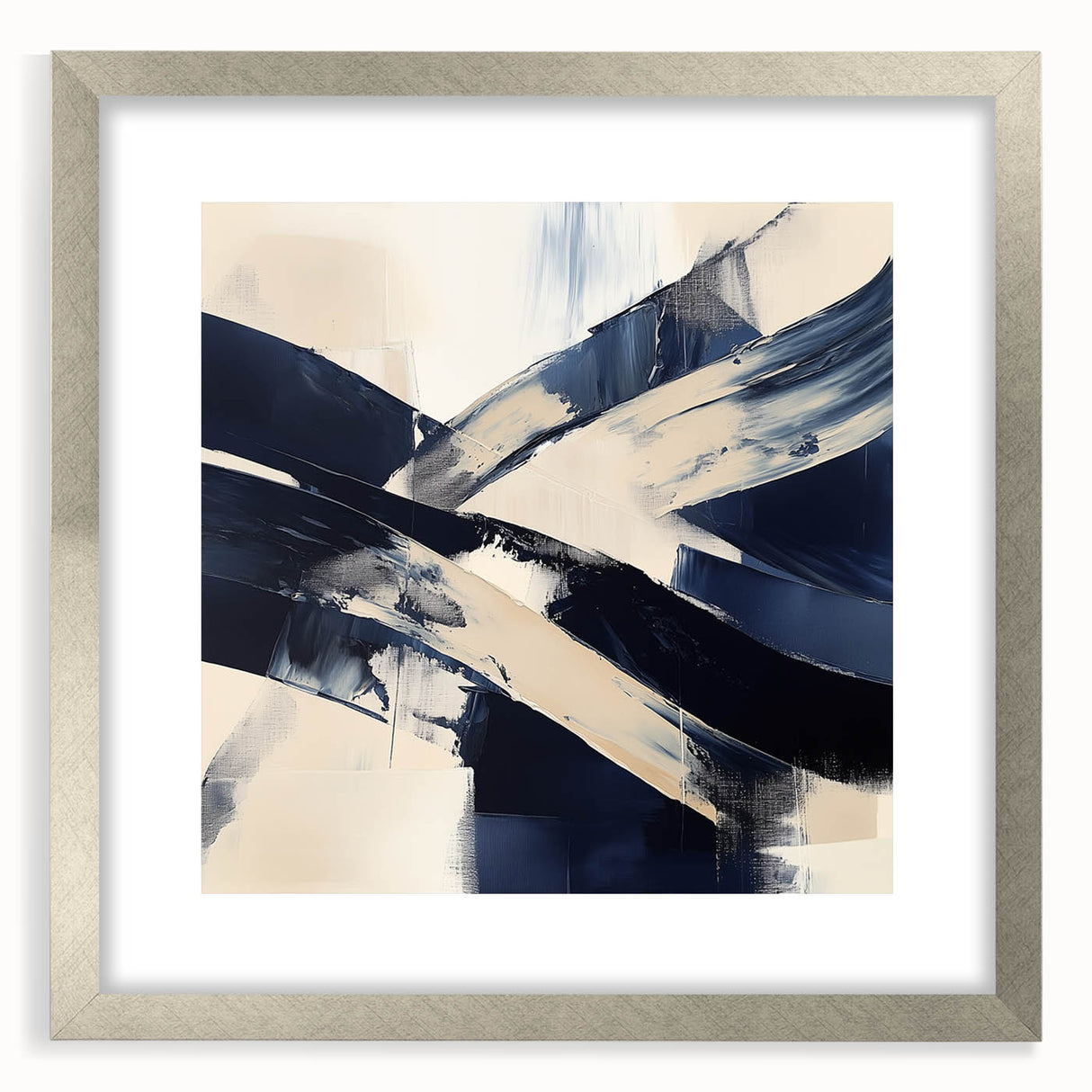 Contemporary Abstract Canvas – Navy Brushstroke Modern Wall Art