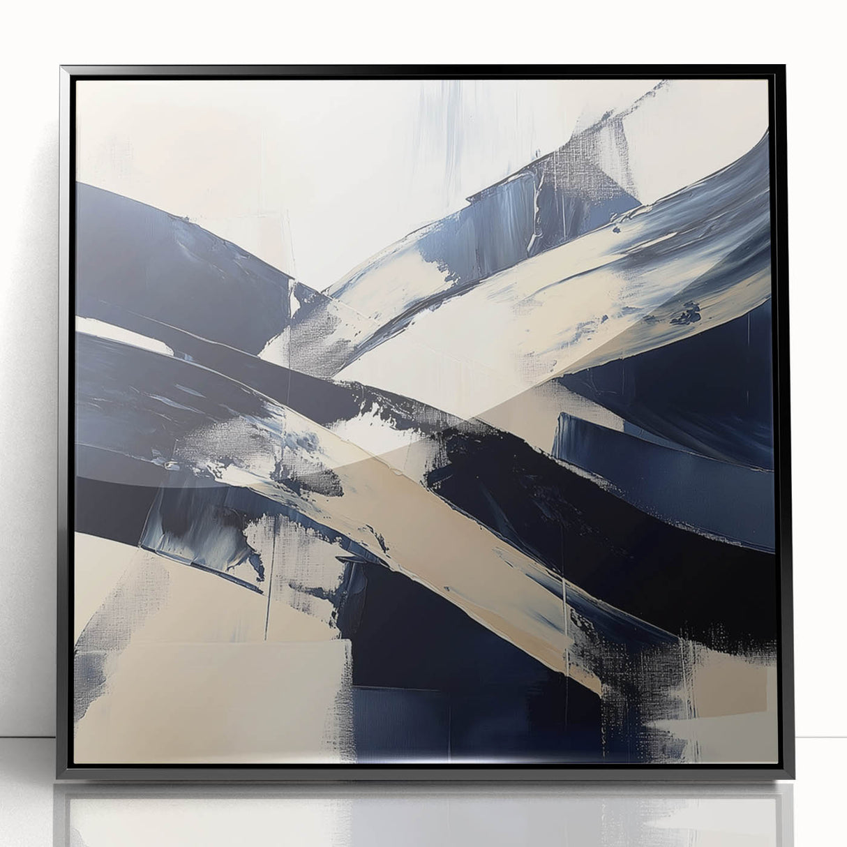 Contemporary Abstract Canvas – Navy Brushstroke Modern Wall Art
