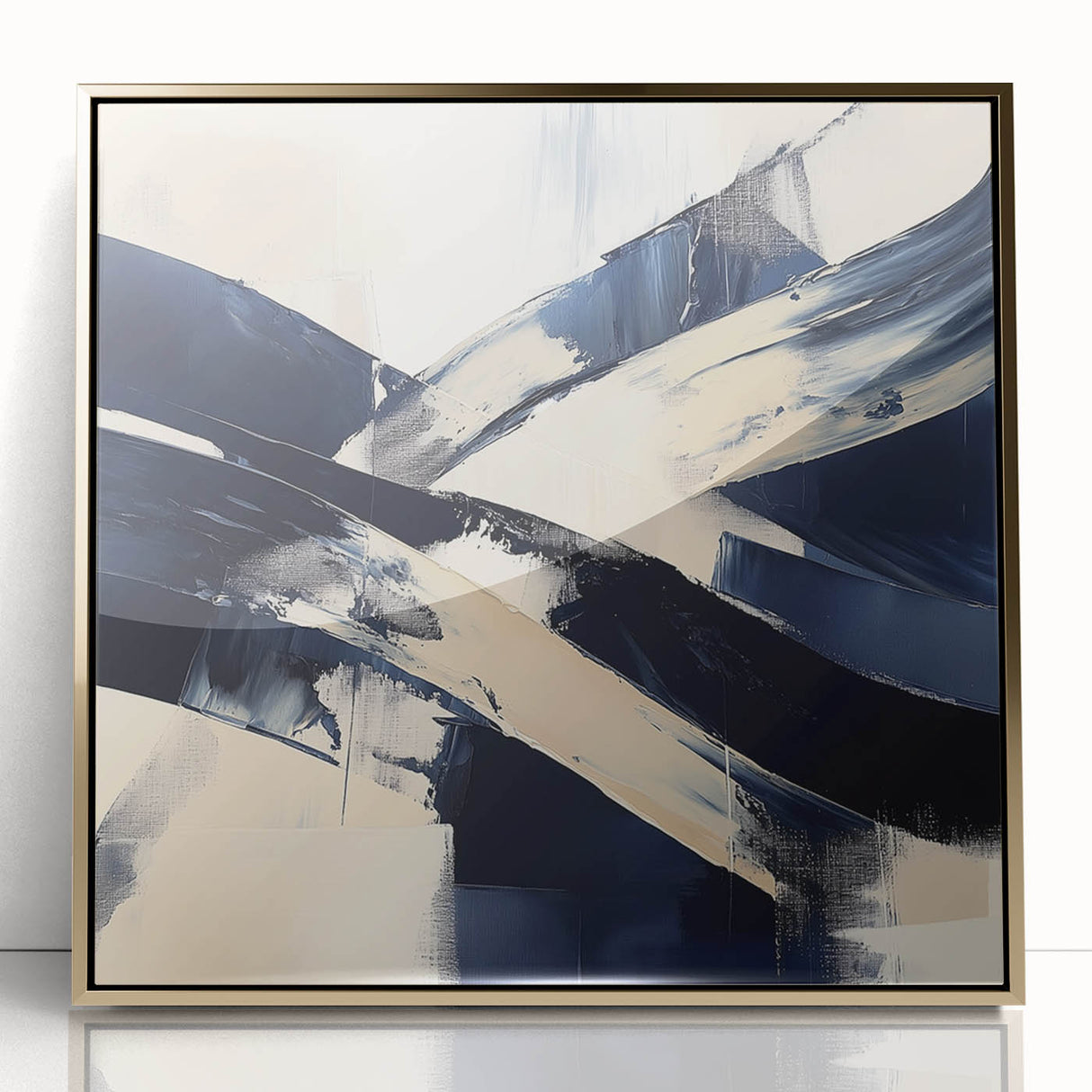 Contemporary Abstract Canvas – Navy Brushstroke Modern Wall Art