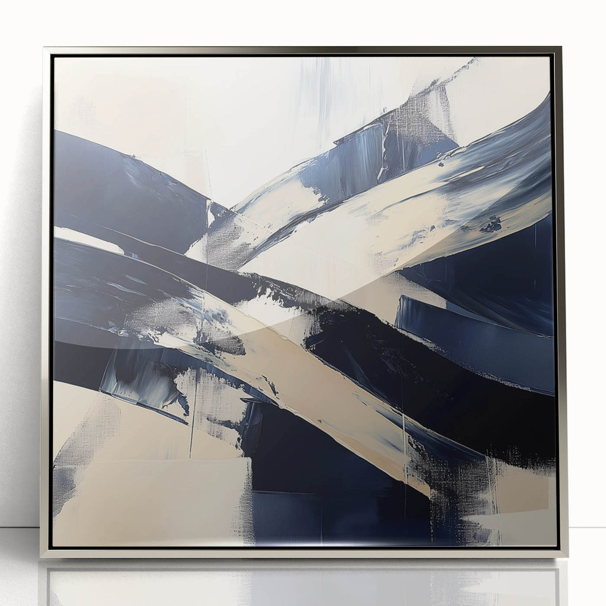 Contemporary Abstract Canvas – Navy Brushstroke Modern Wall Art