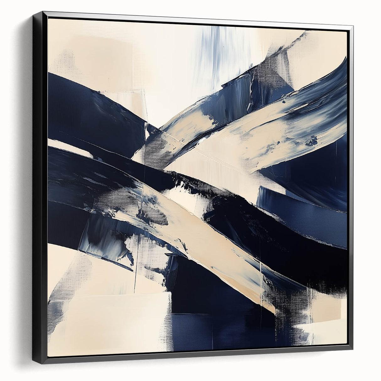 Contemporary Abstract Canvas – Navy Brushstroke Modern Wall Art