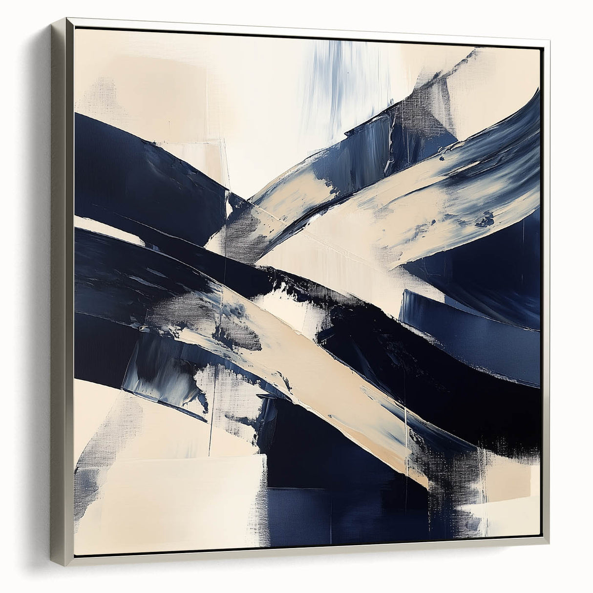Contemporary Abstract Canvas – Navy Brushstroke Modern Wall Art