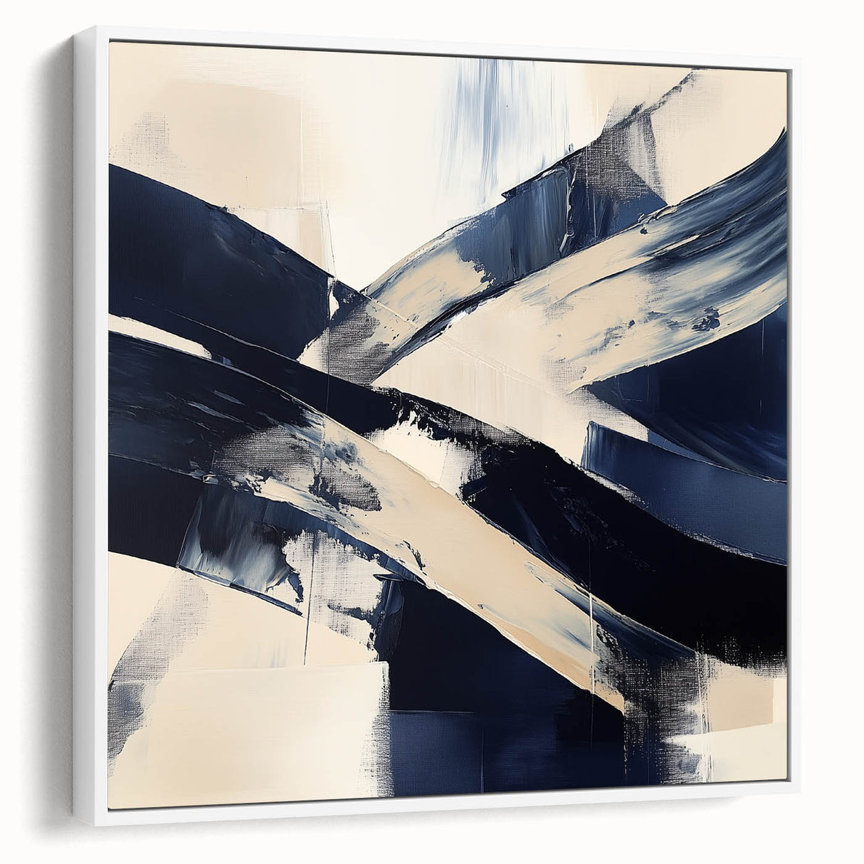 Contemporary Abstract Canvas – Navy Brushstroke Modern Wall Art