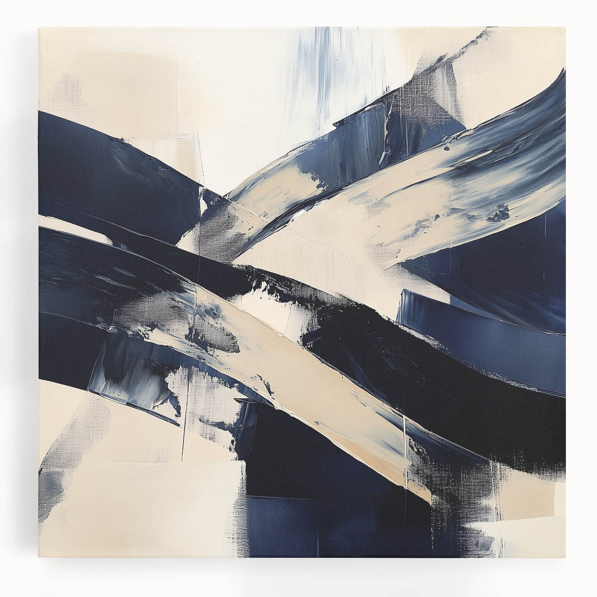 Contemporary Abstract Canvas – Navy Brushstroke Modern Wall Art