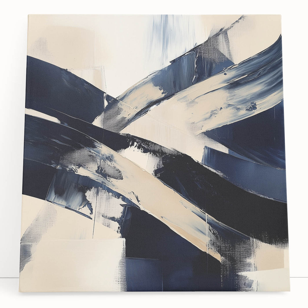 Contemporary Abstract Canvas – Navy Brushstroke Modern Wall Art