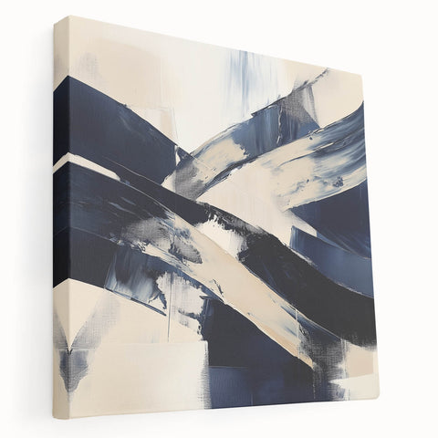 Contemporary Abstract Canvas – Navy Brushstroke Modern Wall Art