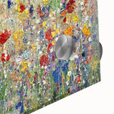 Close-up of vibrant abstract floral acrylic artwork on glass, showcasing intricate colors and patterns that enhance modern decor, perfect for stylish interiors.