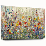 Abstract floral acrylic glass artwork showcasing vibrant colors in a side view, secured with pins. Ideal for modern decor, enhancing any space with elegance.