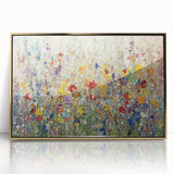 Framed abstract floral art piece in vibrant gold and soft pastel colors, featuring intricate designs that enhance modern home decor. Ideal for stylish interiors.