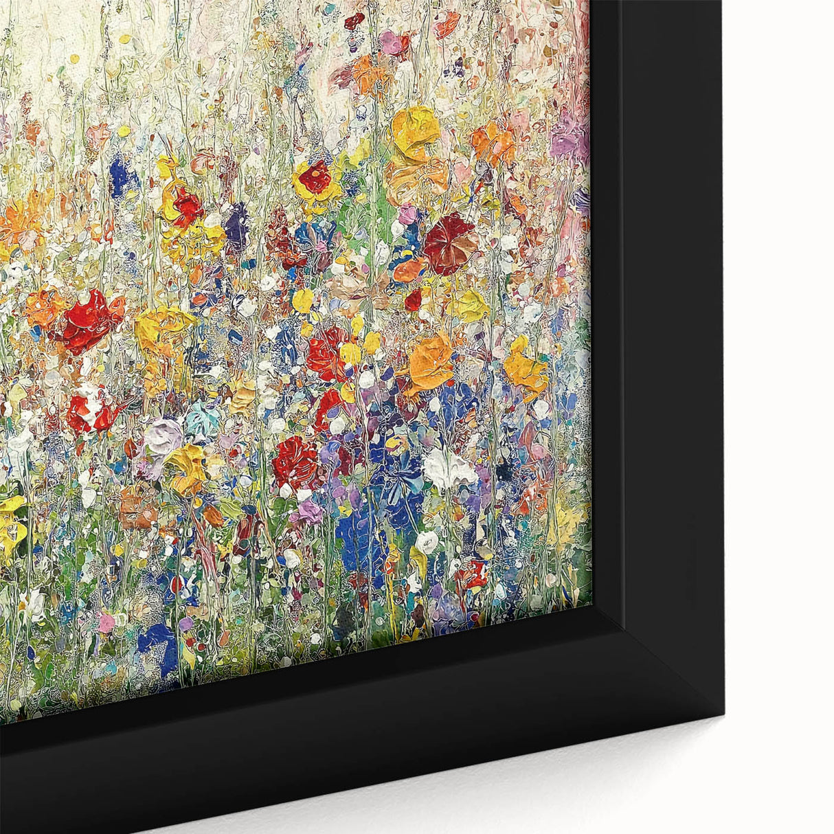 Close-up of an abstract floral framed canvas artwork showcasing vibrant colors and intricate designs, perfect for adding a modern touch to home decor.