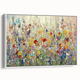 Framed abstract floral canvas art in white, showcasing vibrant colors and intricate details, perfect for modern home decor and enhancing any living space.