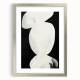 Abstract minimalist wall art framed in silver, showcasing soft gray and white tones, perfect for modern decor. Ideal for enhancing any living space or office.