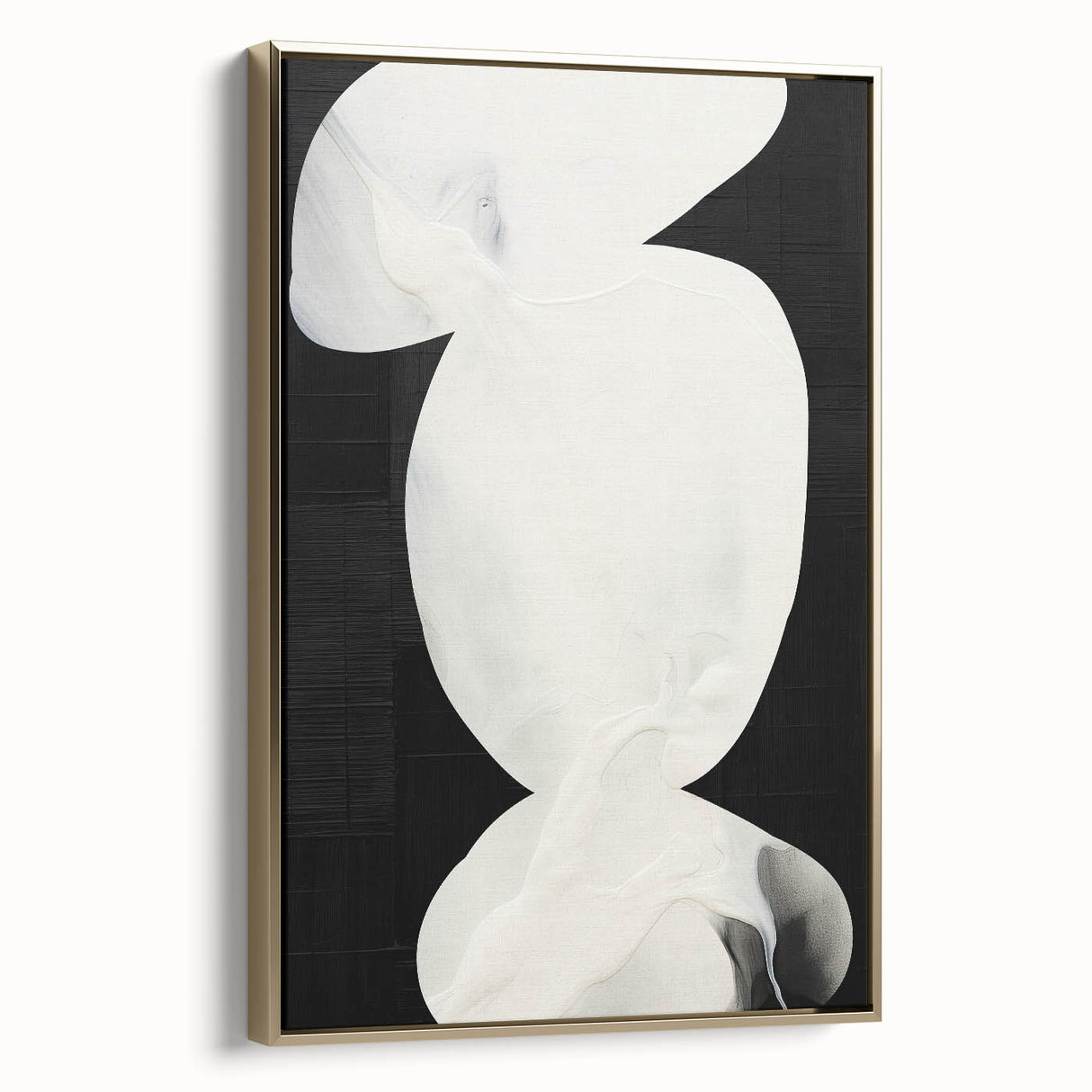 Framed abstract minimalist wall art showcasing a gold and black design, viewed from the side, perfect for modern home decor. Ideal for enhancing interior aesthetics.