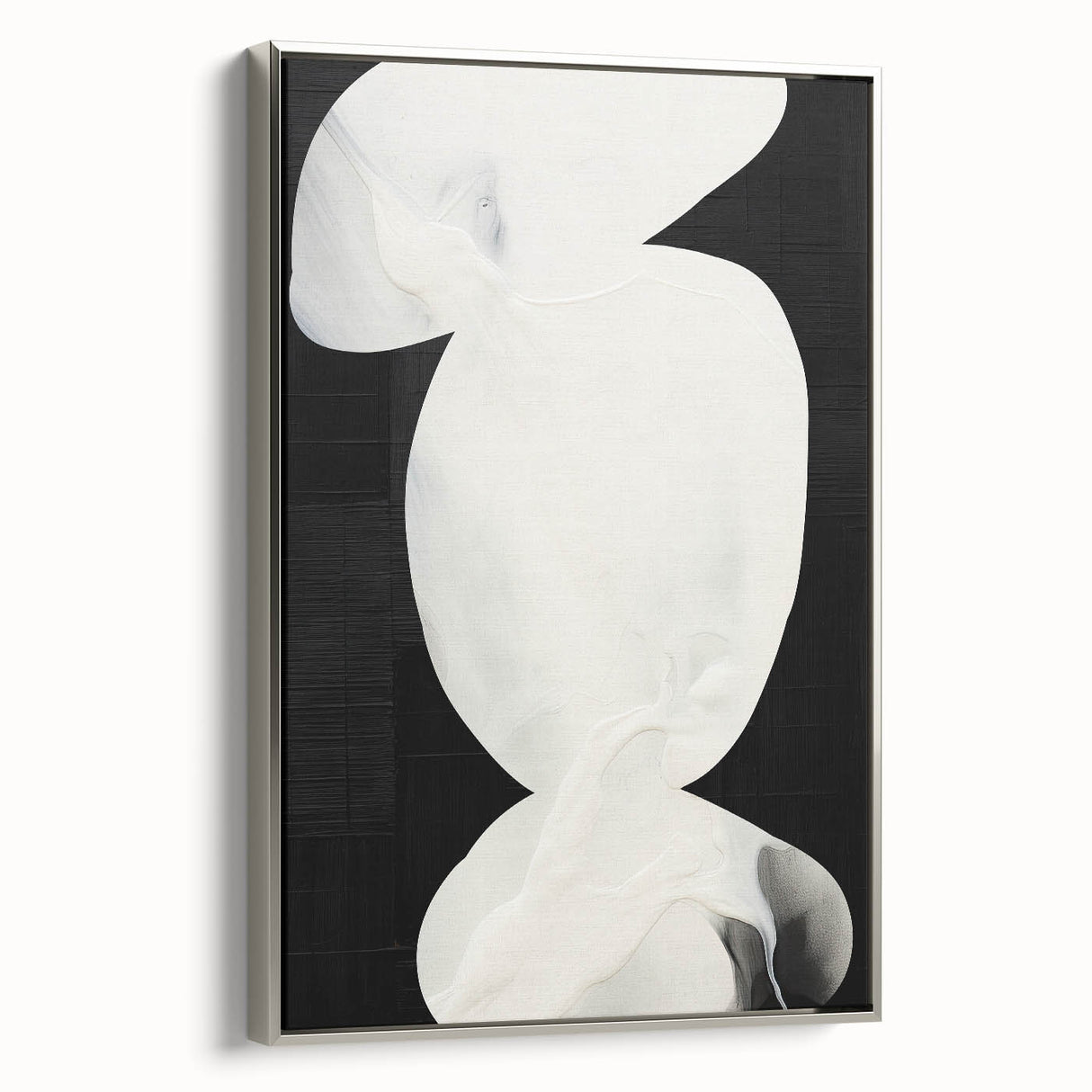 Framed abstract minimalist wall art in silver, showcasing geometric patterns and soft color gradients, perfect for modern home decor.