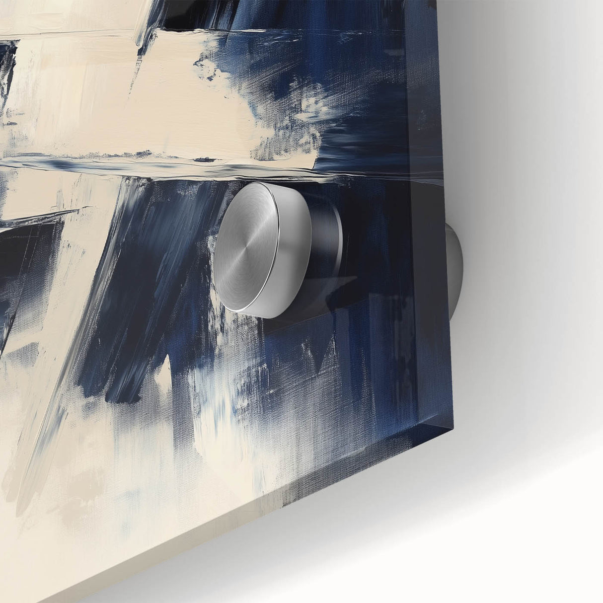 Geometric Abstract Wall Decor – Navy & Beige Angular Brush Canvas