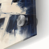 Geometric Abstract Wall Decor – Navy & Beige Angular Brush Canvas