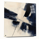 Geometric Abstract Wall Decor – Navy & Beige Angular Brush Canvas