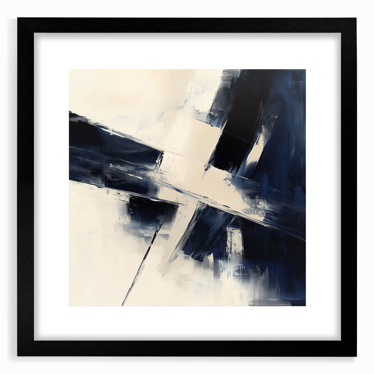Geometric Abstract Wall Decor – Navy & Beige Angular Brush Canvas