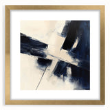 Geometric Abstract Wall Decor – Navy & Beige Angular Brush Canvas