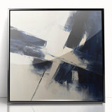 Geometric Abstract Wall Decor – Navy & Beige Angular Brush Canvas