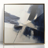 Geometric Abstract Wall Decor – Navy & Beige Angular Brush Canvas