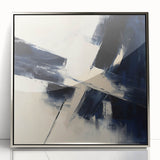 Geometric Abstract Wall Decor – Navy & Beige Angular Brush Canvas