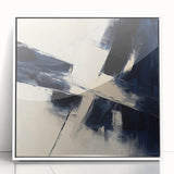 Geometric Abstract Wall Decor – Navy & Beige Angular Brush Canvas