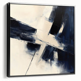 Geometric Abstract Wall Decor – Navy & Beige Angular Brush Canvas