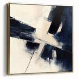 Geometric Abstract Wall Decor – Navy & Beige Angular Brush Canvas