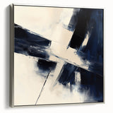 Geometric Abstract Wall Decor – Navy & Beige Angular Brush Canvas