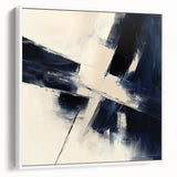 Geometric Abstract Wall Decor – Navy & Beige Angular Brush Canvas